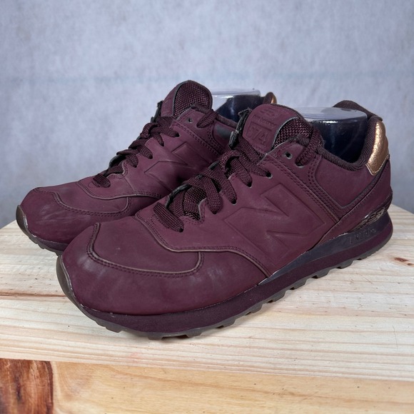 New Balance Shoes - New Balance 574 Sneakers Womens 11 Burgundy Gold Good Condition Nubuck Leather